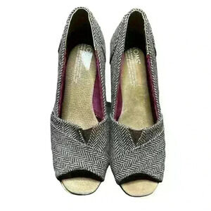 TOMS Women's Espadrille Wedge Sandal Cork Platform Houndstooth Pattern Size US 7